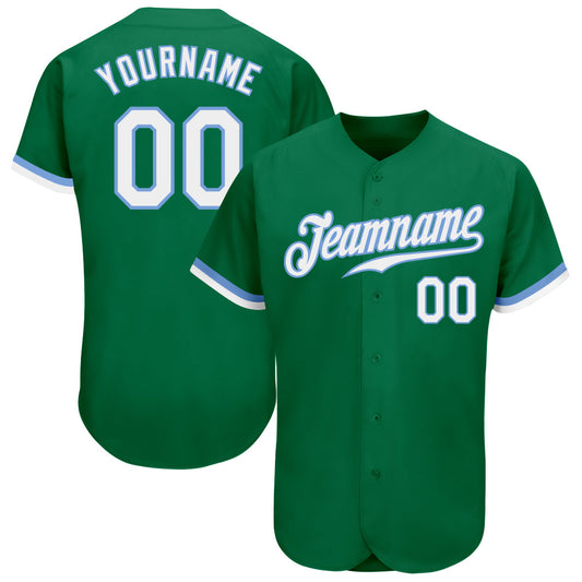 Custom Kelly Green White-Light Blue Authentic Baseball Jersey - Main View