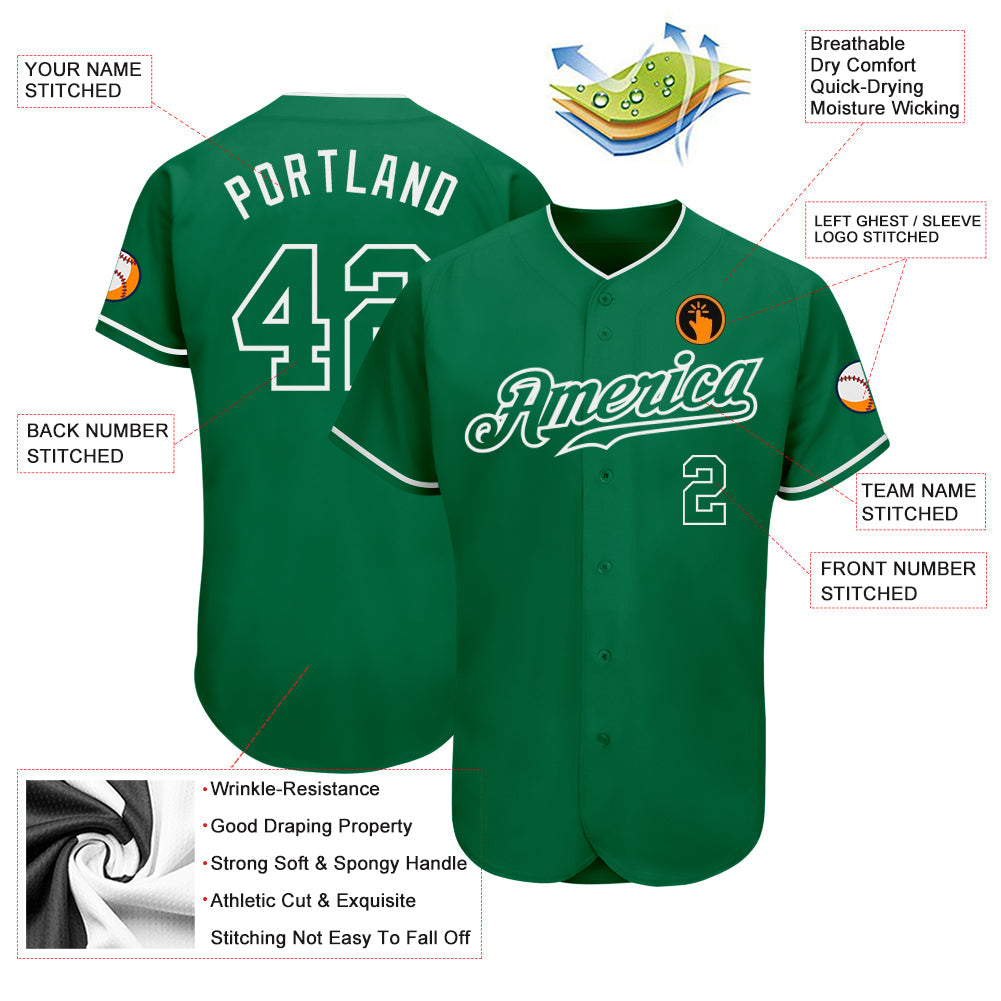 Custom Kelly Green Kelly Green-White Authentic Baseball Jersey view 3