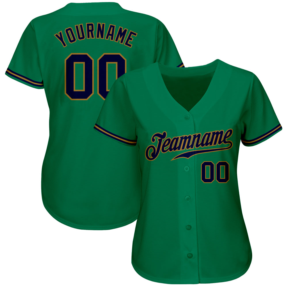 Custom Kelly Green Navy-Old Gold Authentic Baseball Jersey view 2