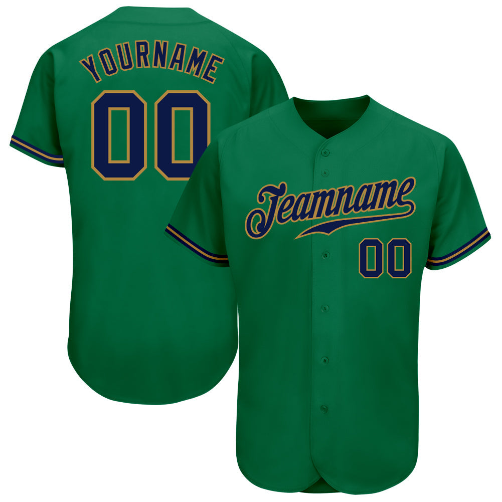 Custom Kelly Green Navy-Old Gold Authentic Baseball Jersey - Main View