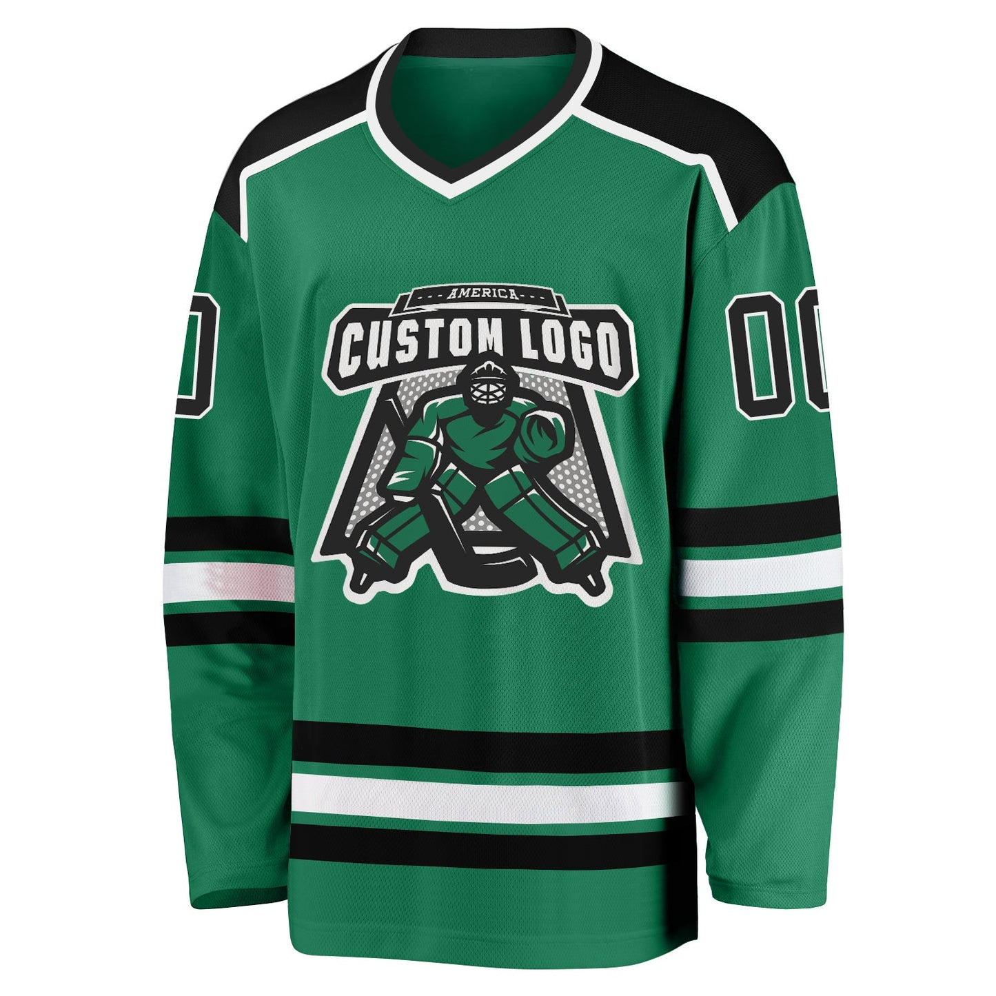 Custom Kelly Green Black-White Hockey Jersey view 2