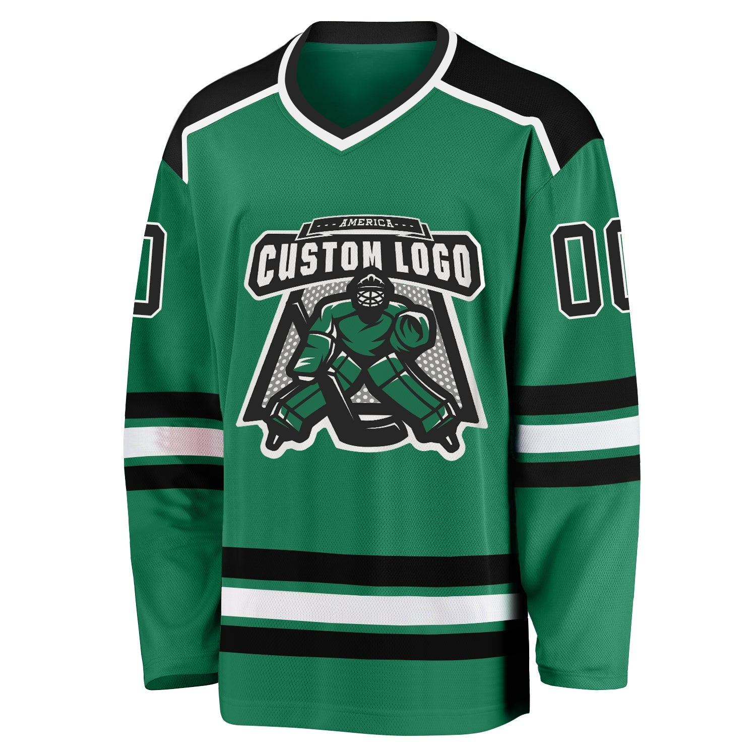 Custom Kelly Green Black-White Hockey Jersey view 2