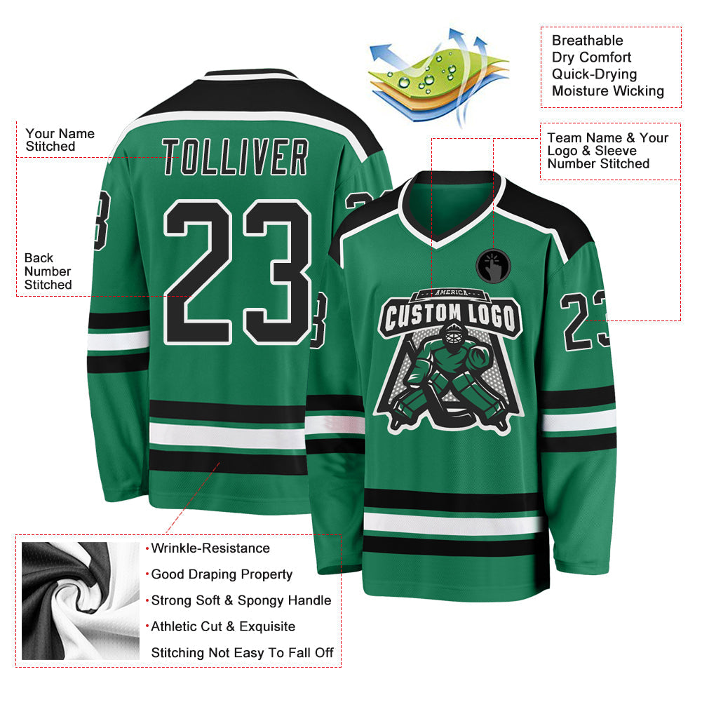 Custom Kelly Green Black-White Hockey Jersey view 3