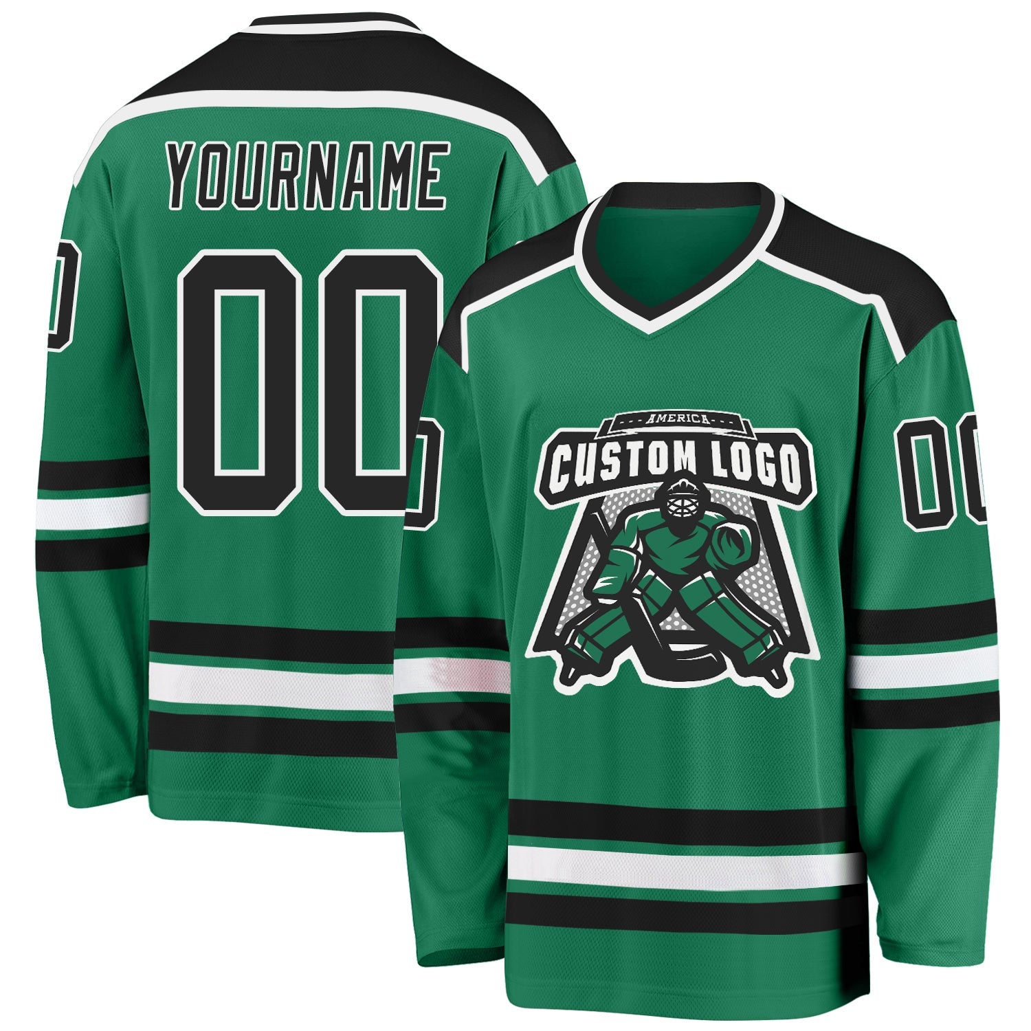Custom Kelly Green Black-White Hockey Jersey - Main View