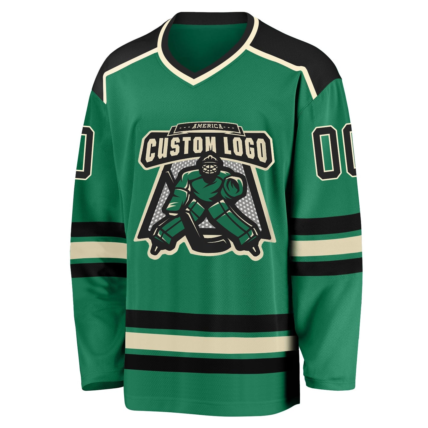 Custom Kelly Green Cream-Black Hockey Jersey view 2