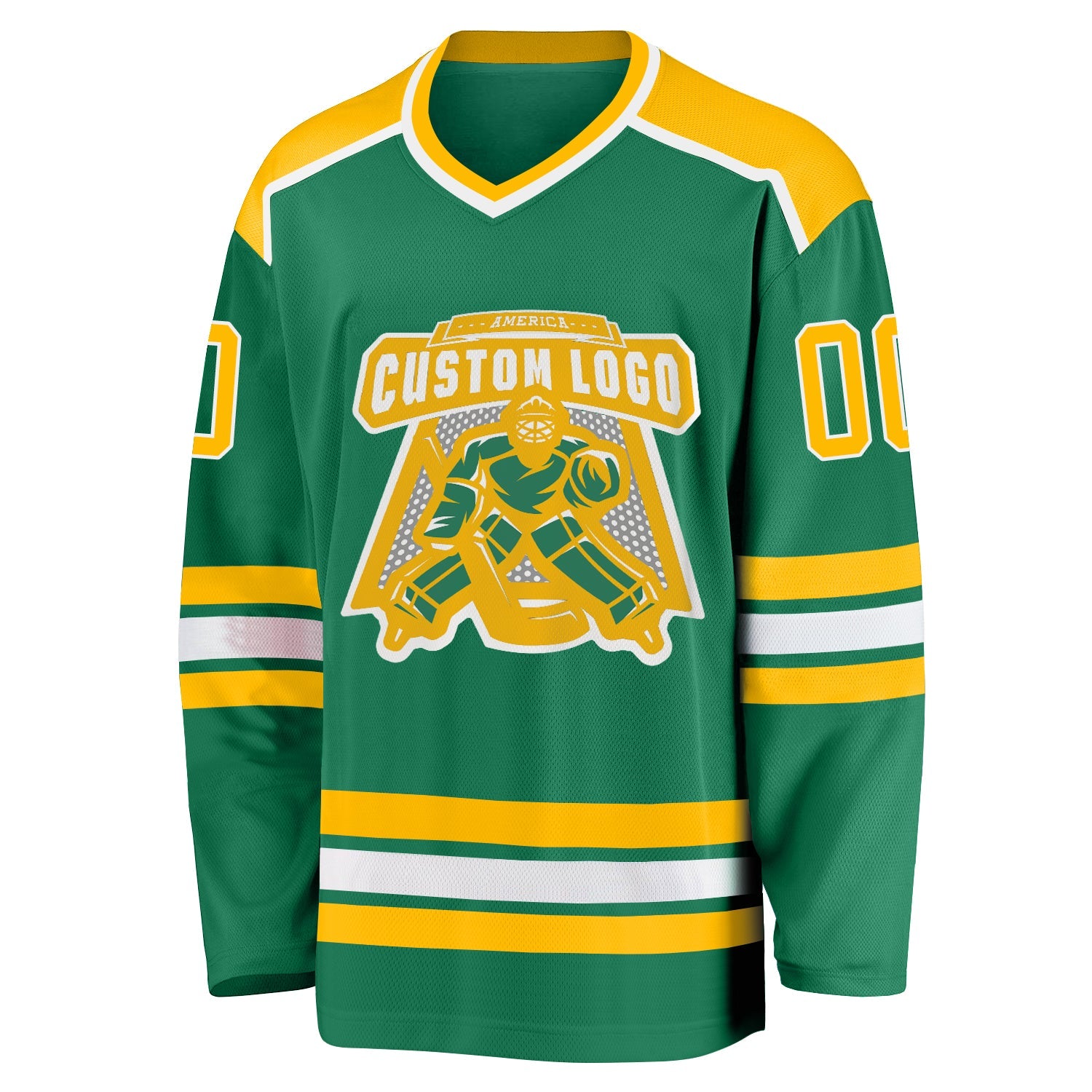 Custom Kelly Green Gold-White Hockey Jersey view 2