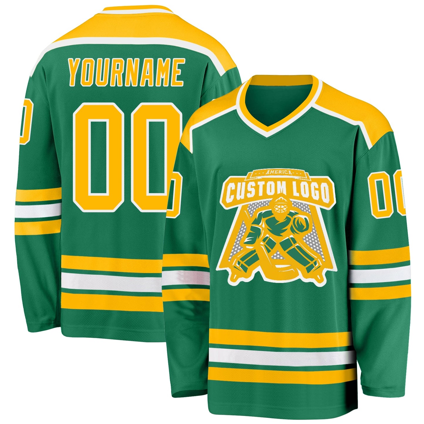 Custom Kelly Green Gold-White Hockey Jersey - Main View