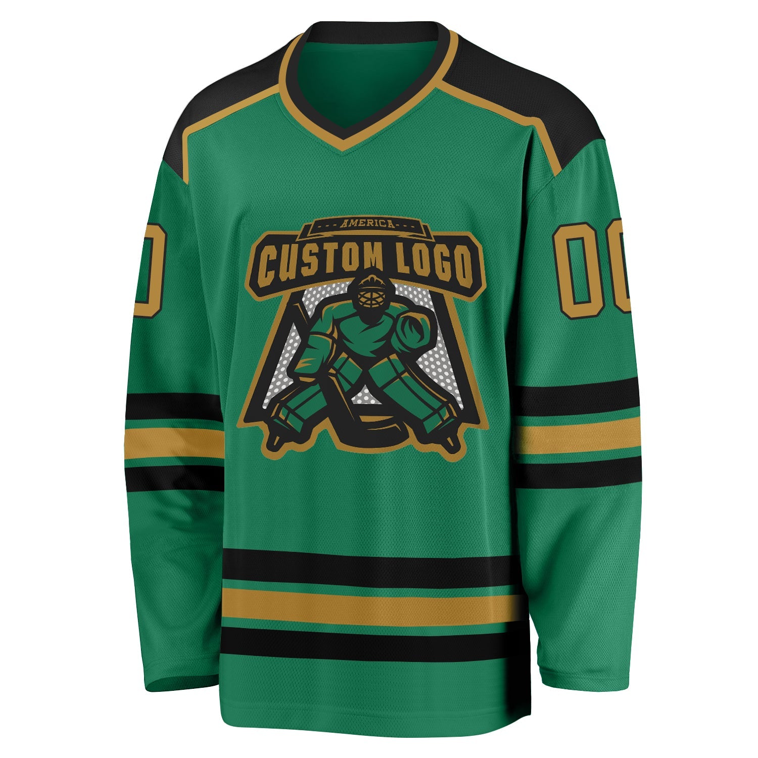 Custom Kelly Green Old Gold-Black Hockey Jersey view 2