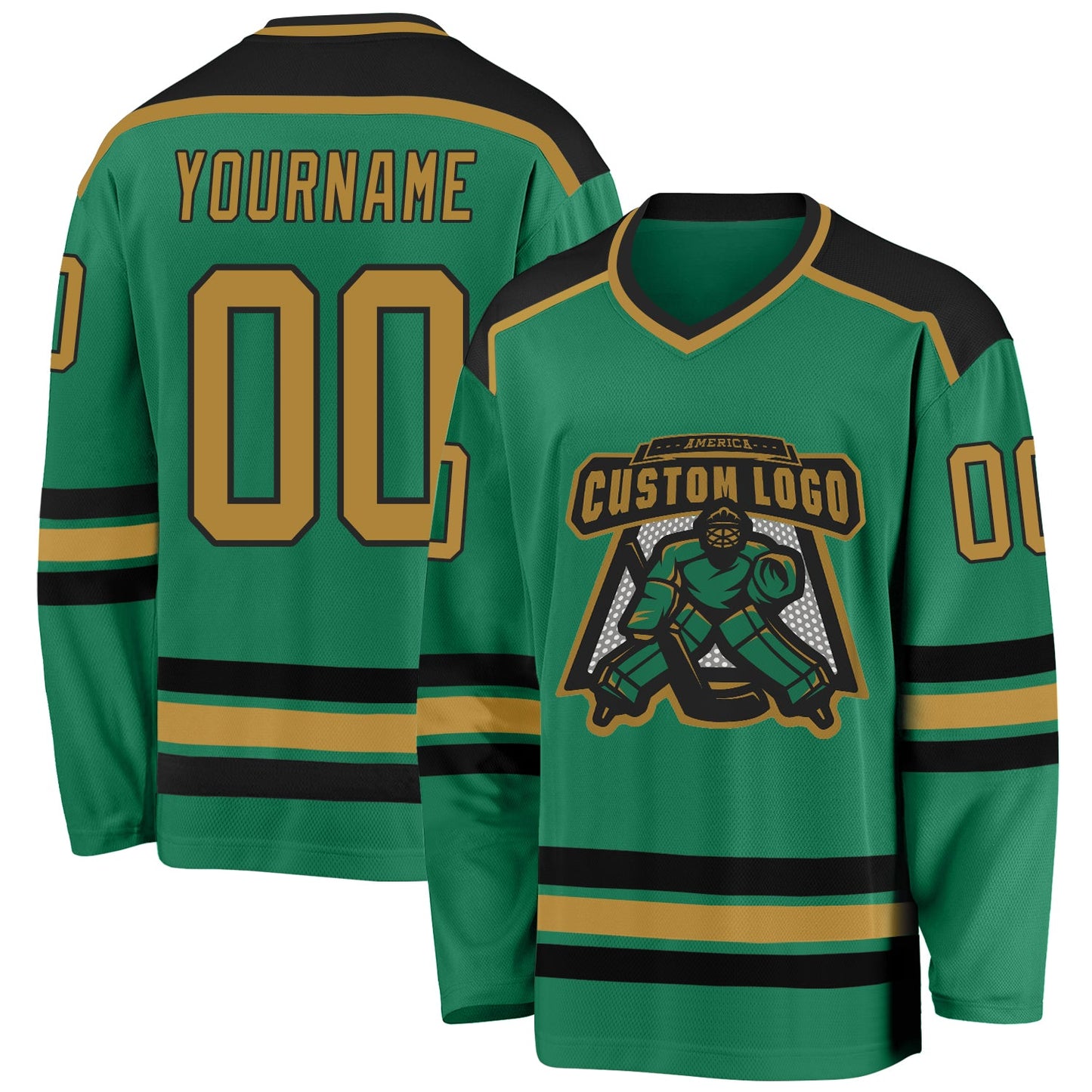 Custom Kelly Green Old Gold-Black Hockey Jersey - Main View