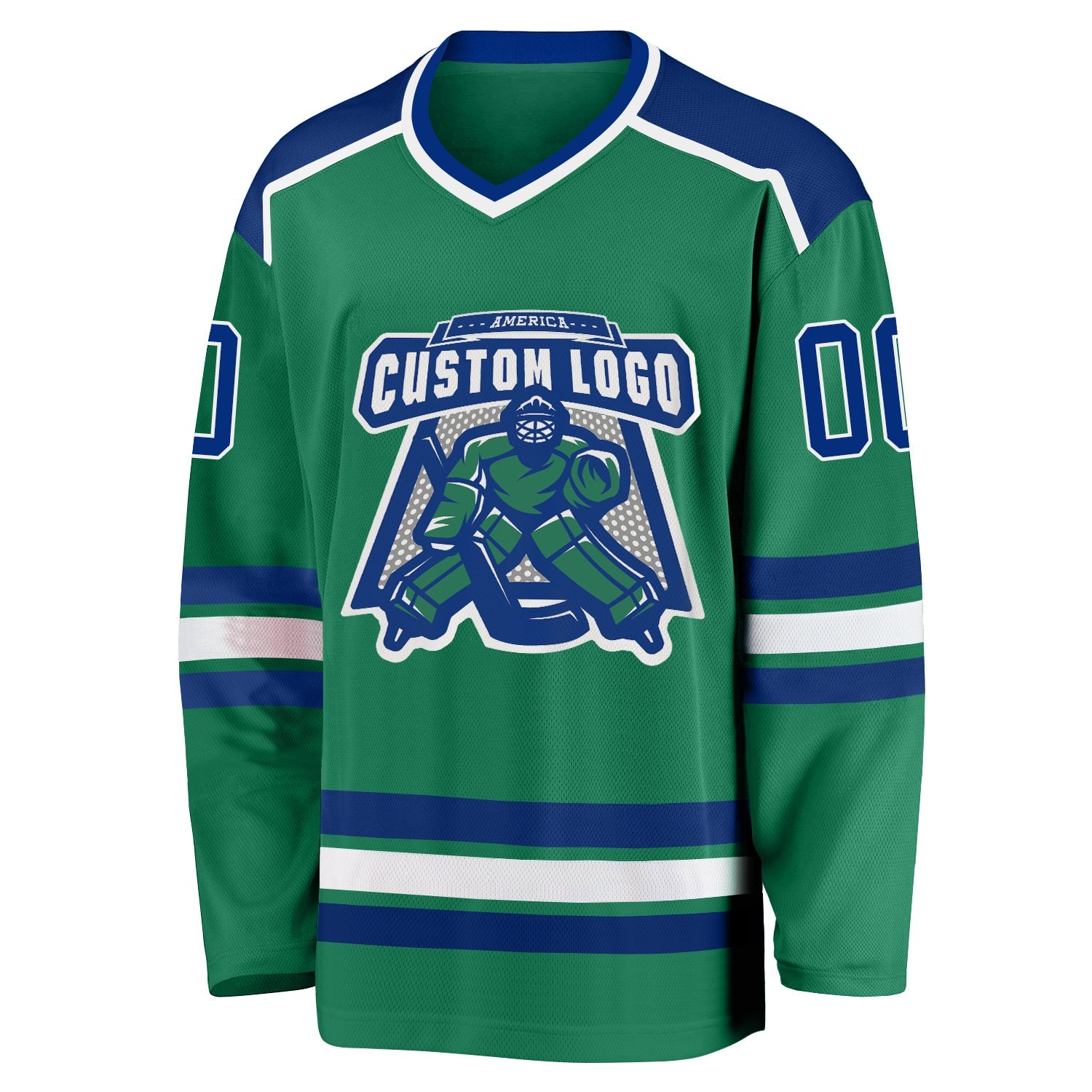 Custom Kelly Green Royal-White Hockey Jersey view 2