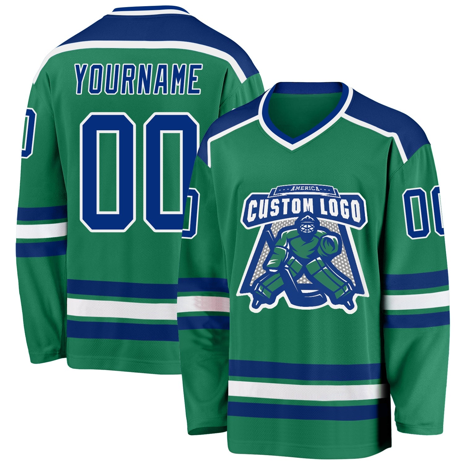 Custom Kelly Green Royal-White Hockey Jersey - Main View