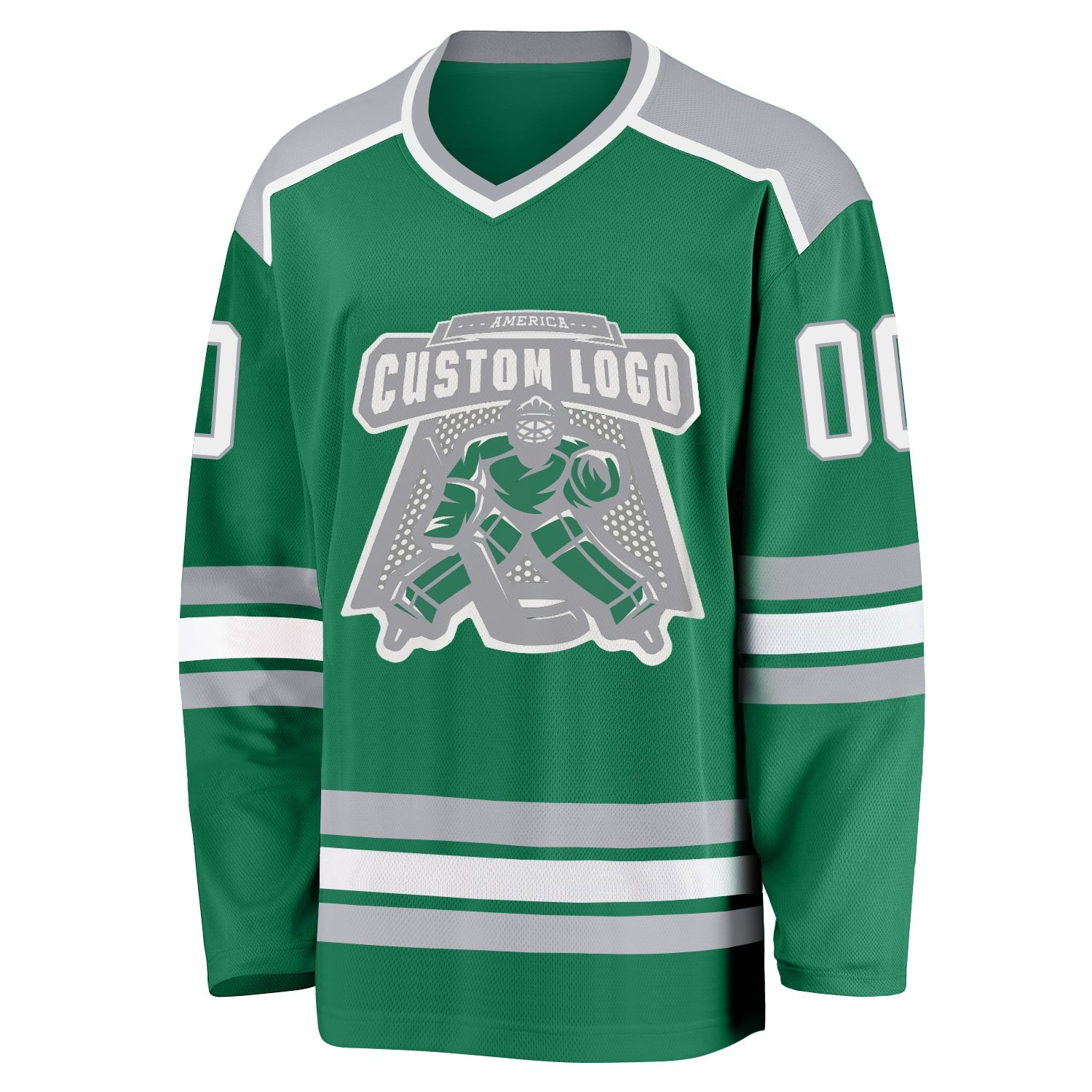 Custom Kelly Green White-Gray Hockey Jersey view 2