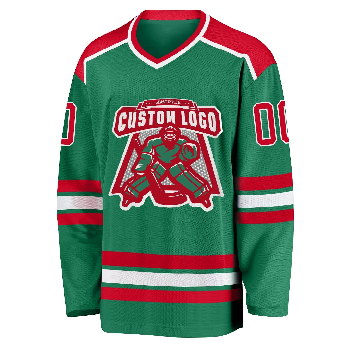Custom Kelly Green Red-White Hockey Jersey view 2