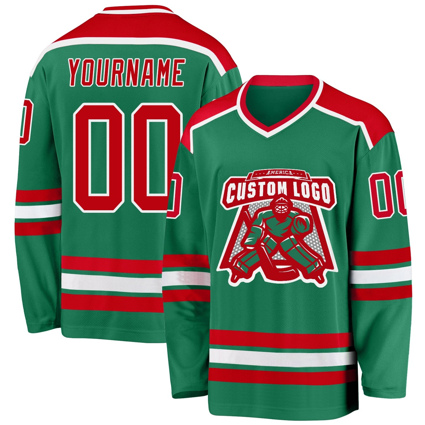 Custom Kelly Green Red-White Hockey Jersey - Main View