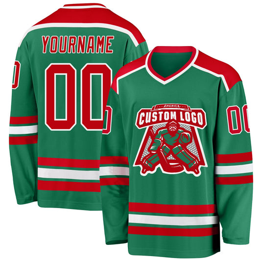 Custom Kelly Green Red-White Hockey Jersey - Main View