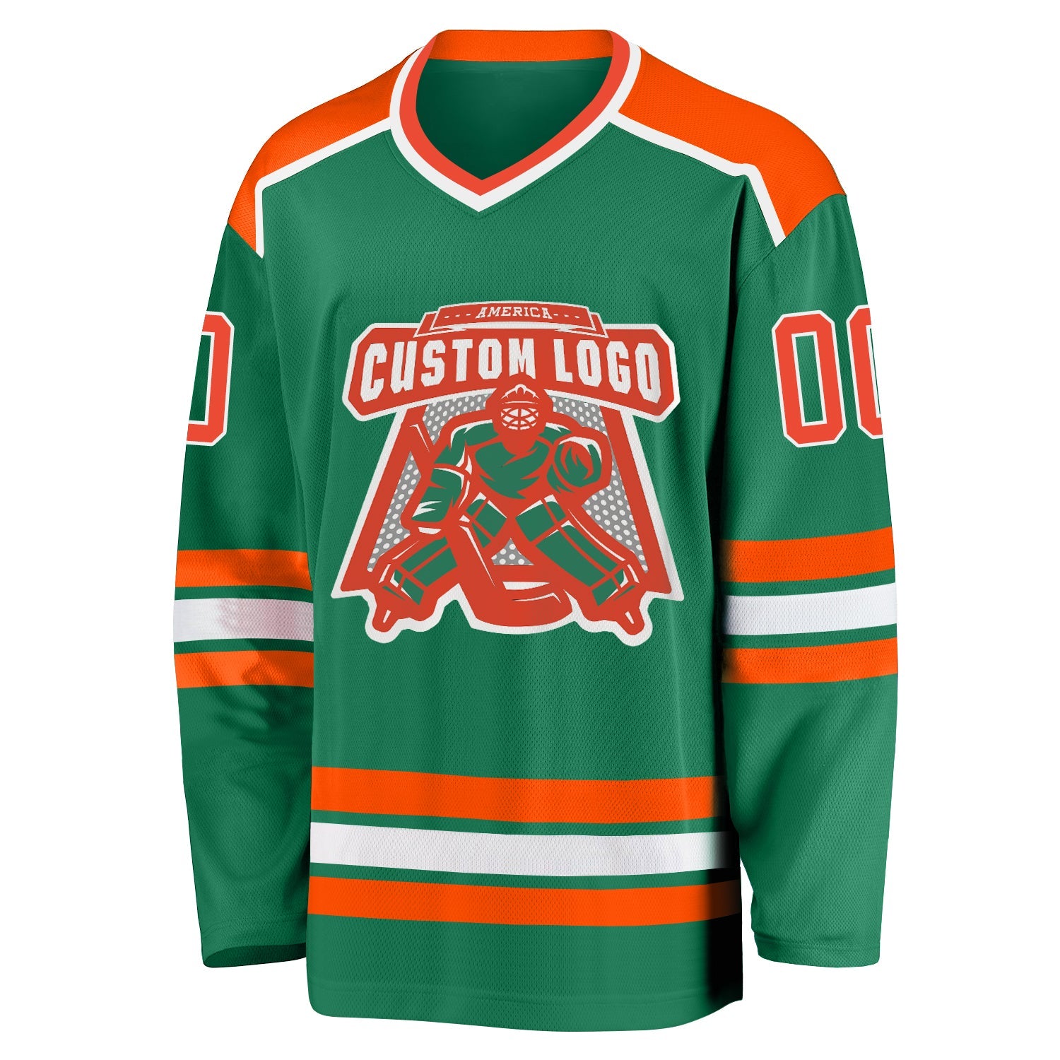 Custom Kelly Green Orange-White Hockey Jersey view 2