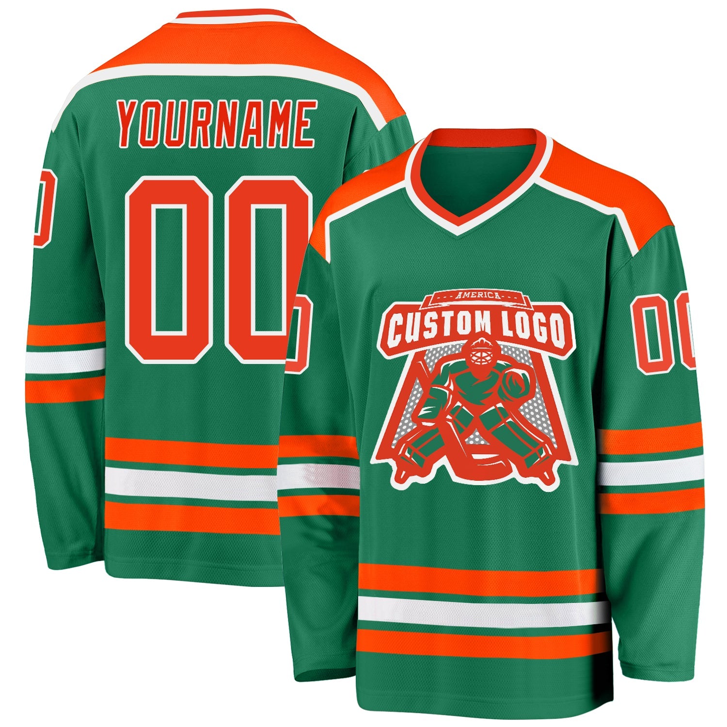Custom Kelly Green Orange-White Hockey Jersey - Main View