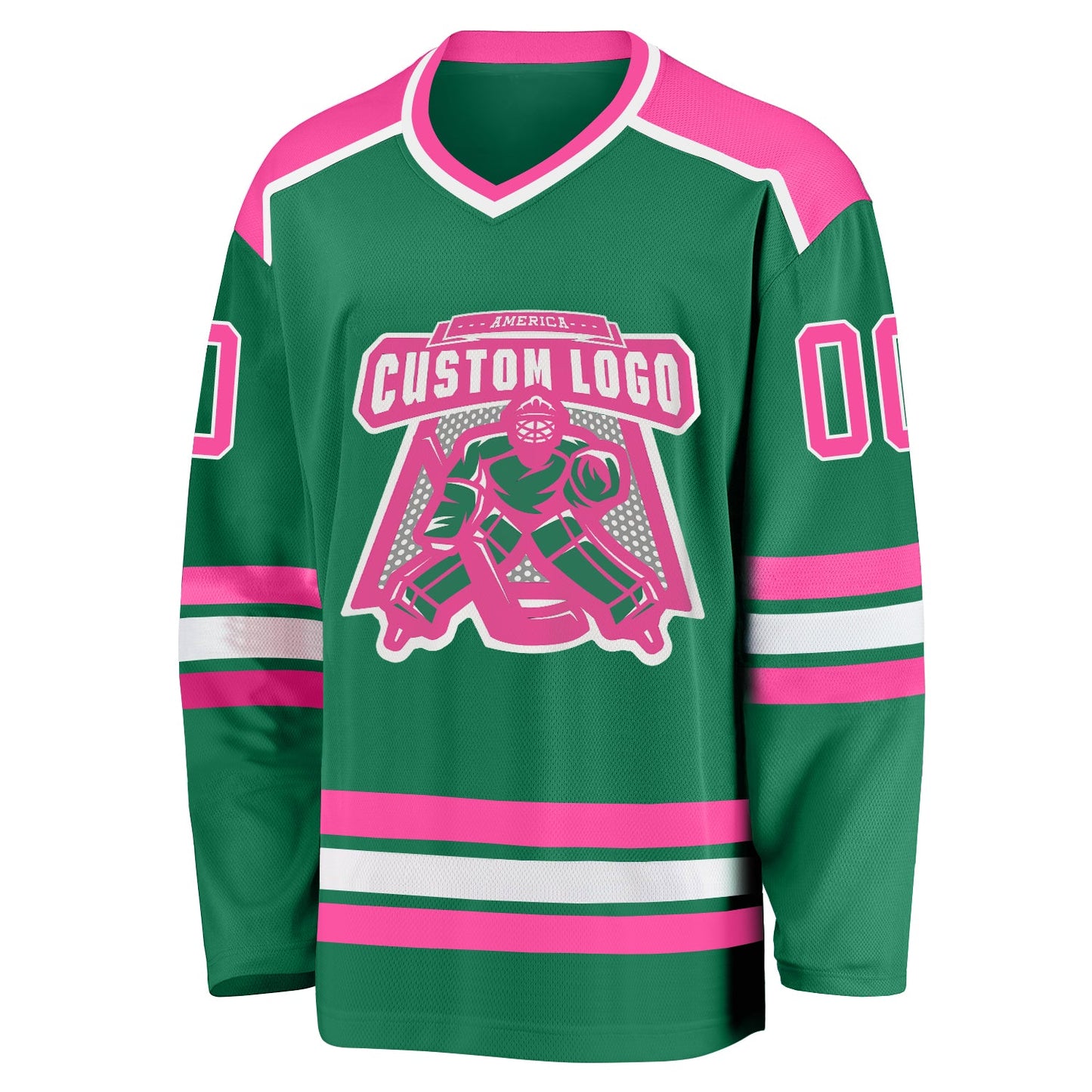 Custom Kelly Green Pink-White Hockey Jersey view 2