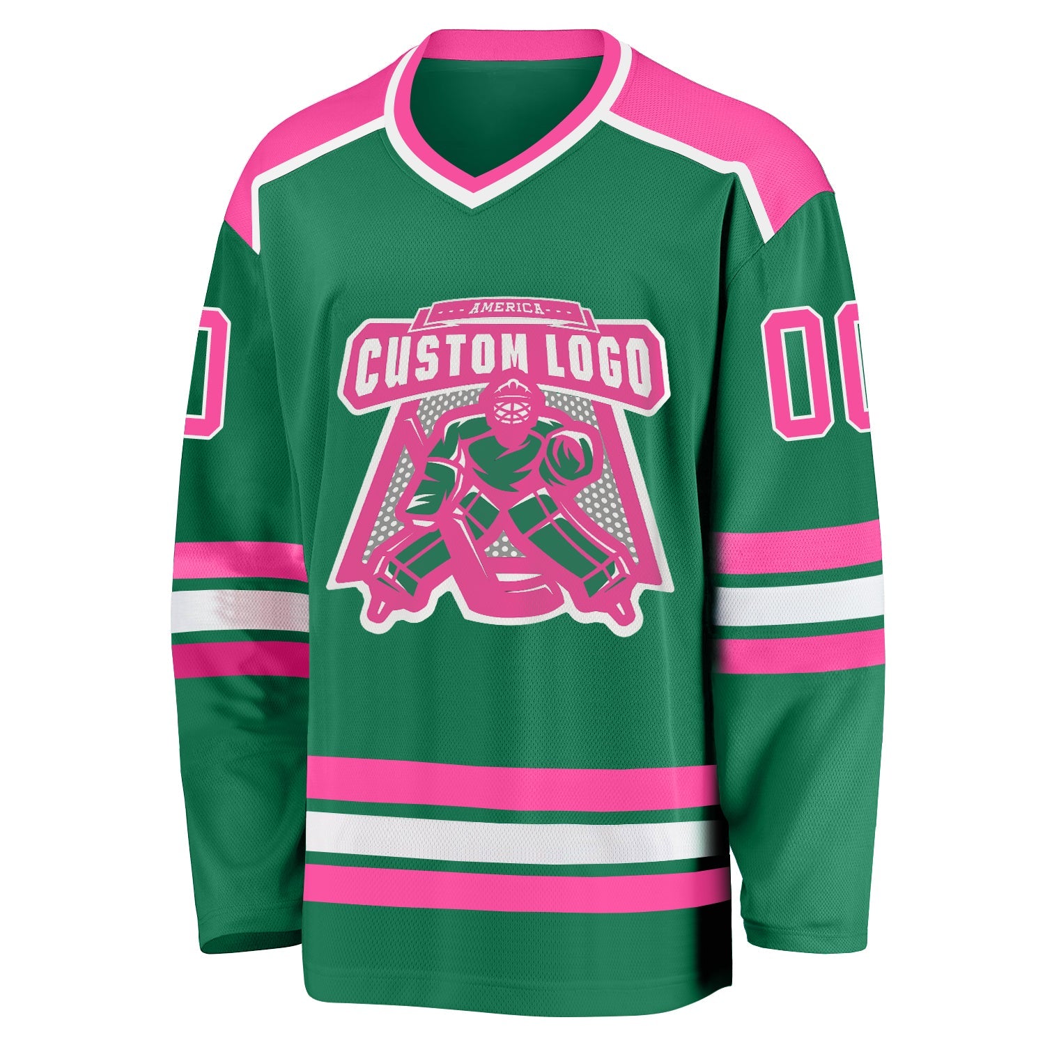 Custom Kelly Green Pink-White Hockey Jersey view 2