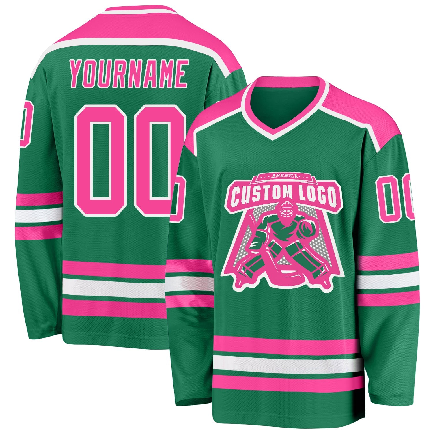 Custom Kelly Green Pink-White Hockey Jersey - Main View