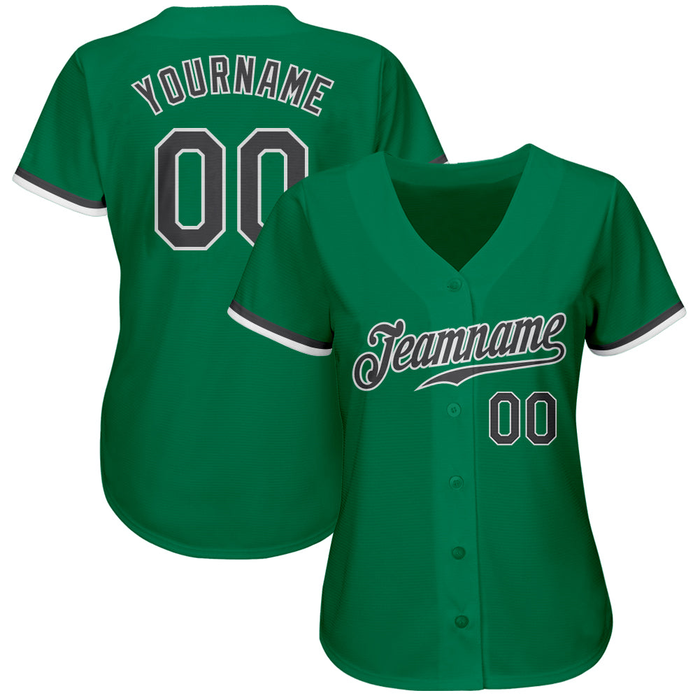 Custom Kelly Green Steel Gray-White Authentic Baseball Jersey view 2
