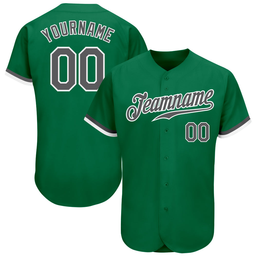 Custom Kelly Green Steel Gray-White Authentic Baseball Jersey - Main View