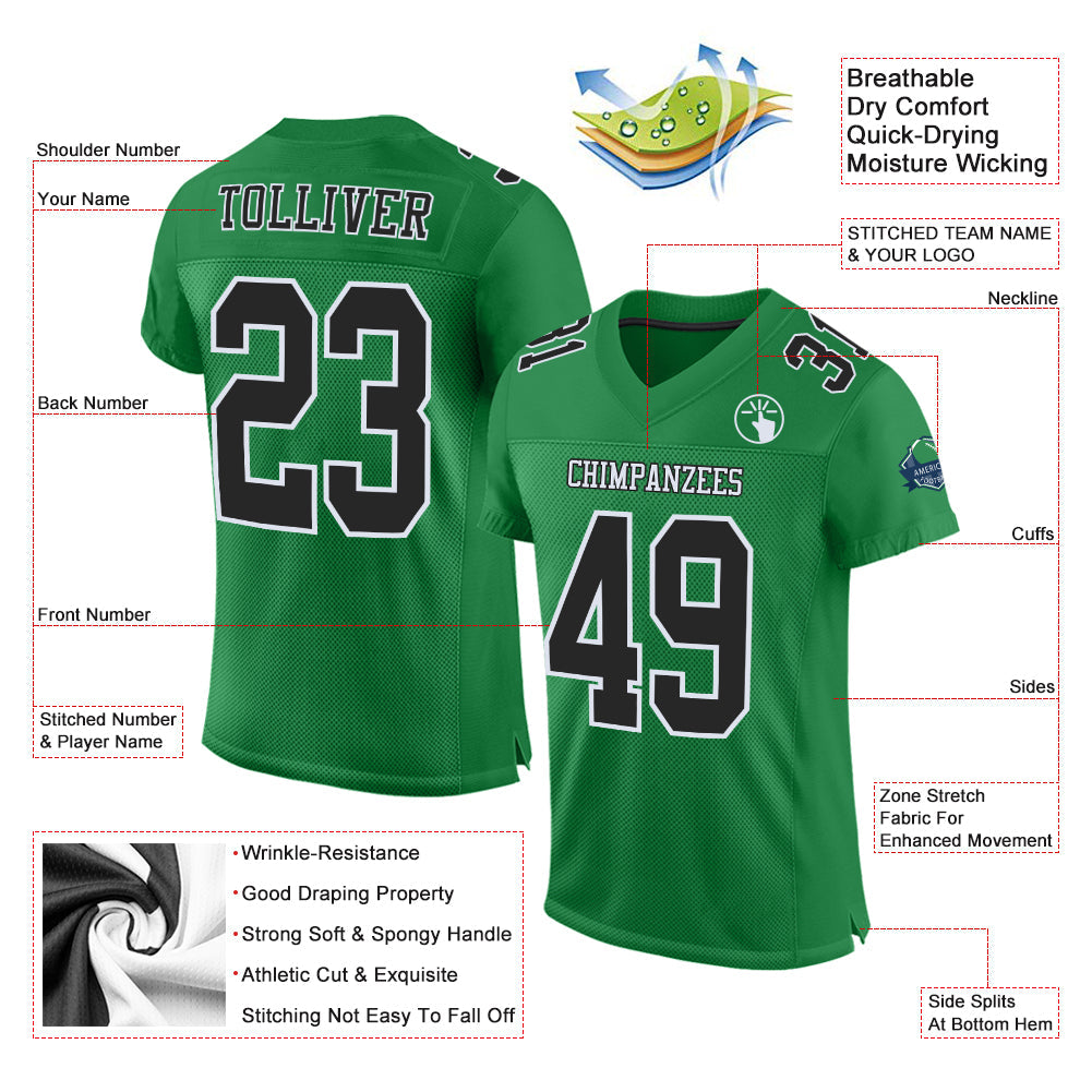 Custom Grass Green Black-White Mesh Authentic Football Jersey view 2