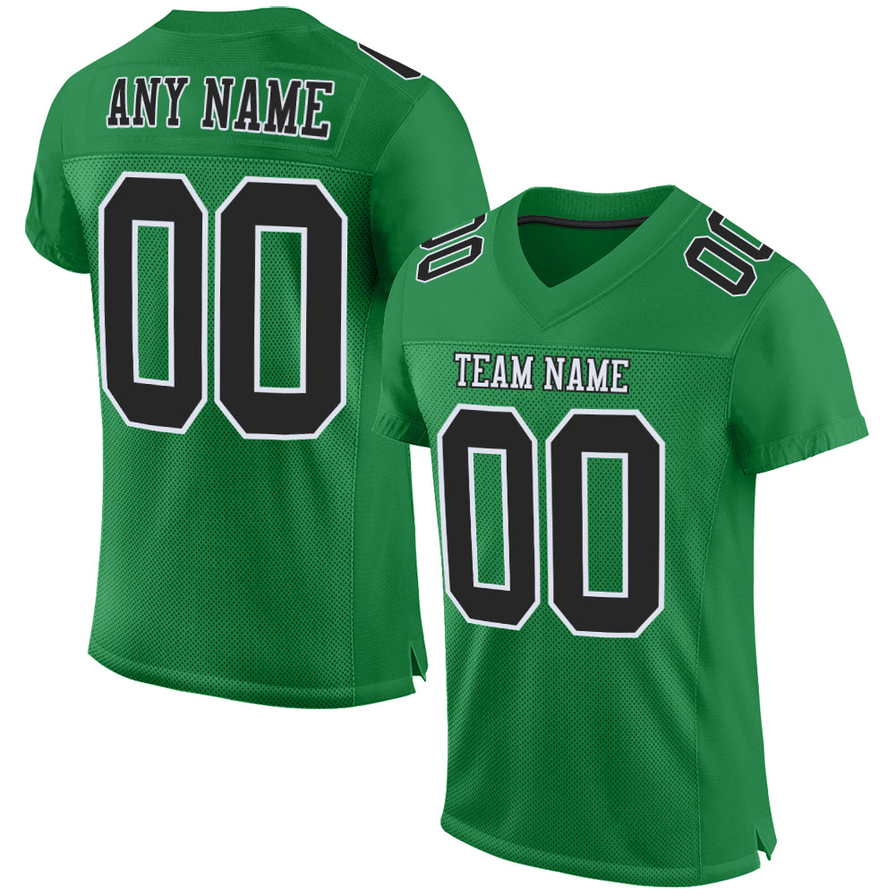 Custom Grass Green Black-White Mesh Authentic Football Jersey - Main View