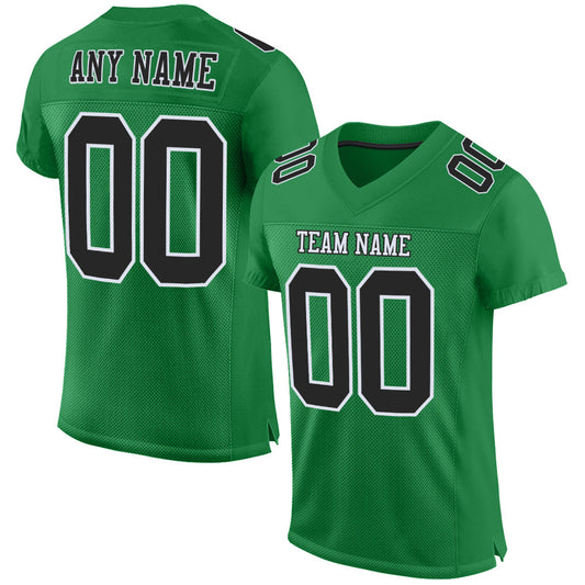Custom Grass Green Black-White Mesh Authentic Football Jersey - Main View