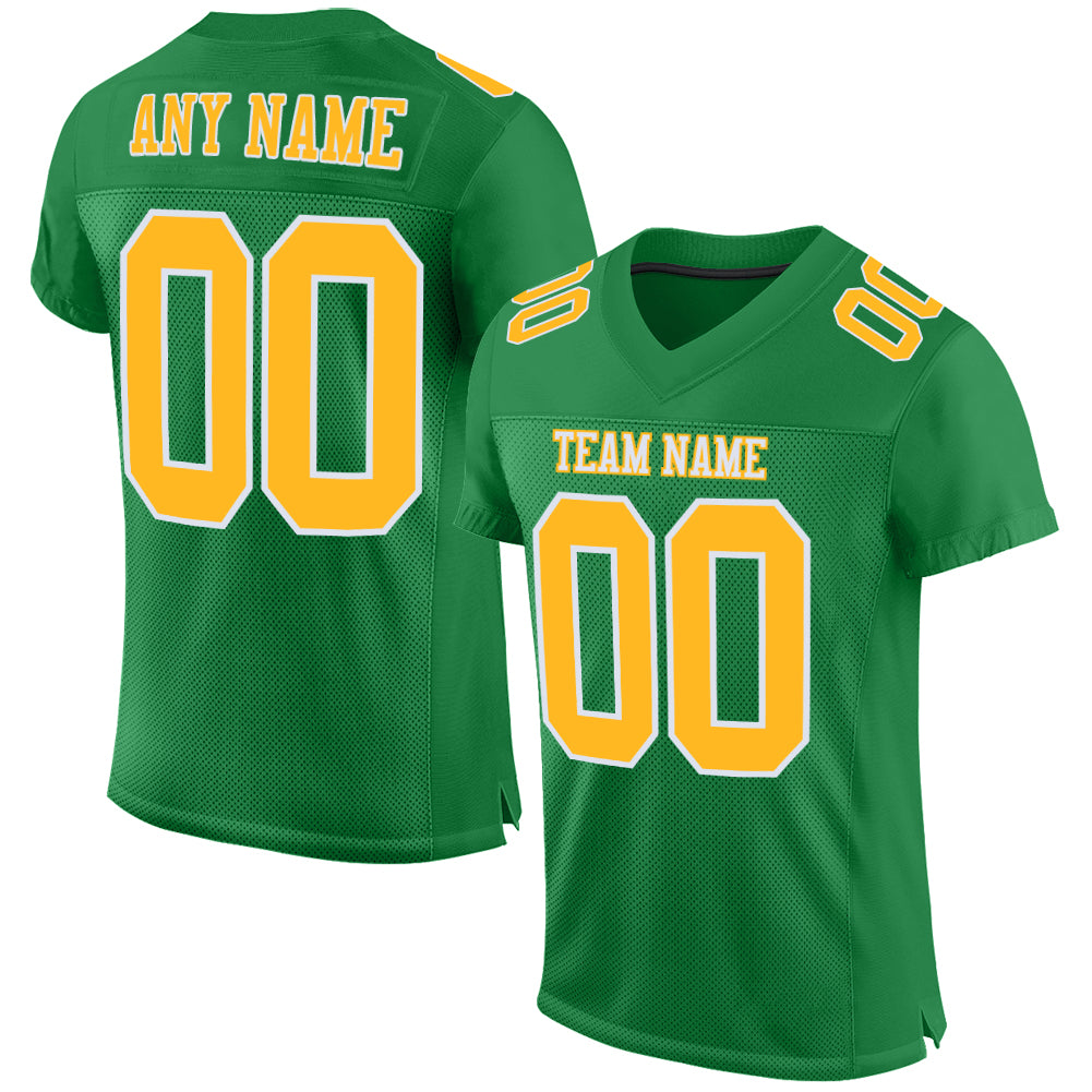 Custom Grass Green Gold-White Mesh Authentic Football Jersey - Main View