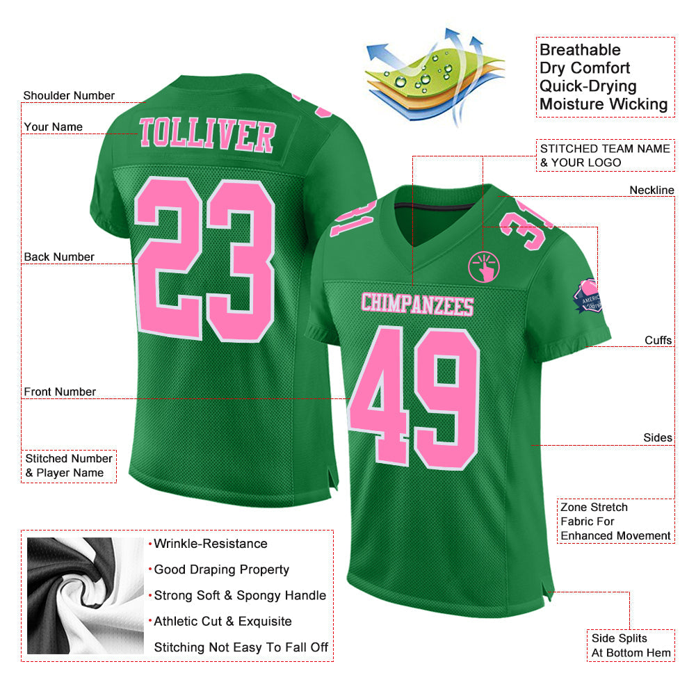 Custom Grass Green Pink-White Mesh Authentic Football Jersey view 2