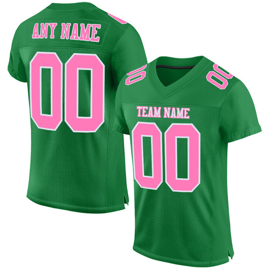 Custom Grass Green Pink-White Mesh Authentic Football Jersey - Main View