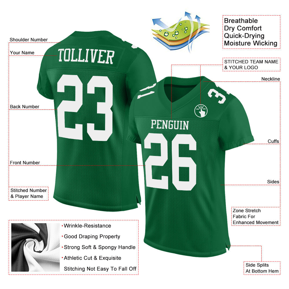 Custom Kelly Green White Mesh Authentic Football Jersey view 2