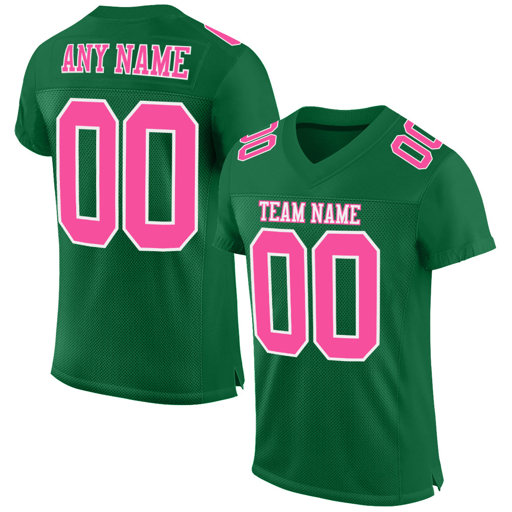Custom Kelly Green Pink-White Mesh Authentic Football Jersey - Main View