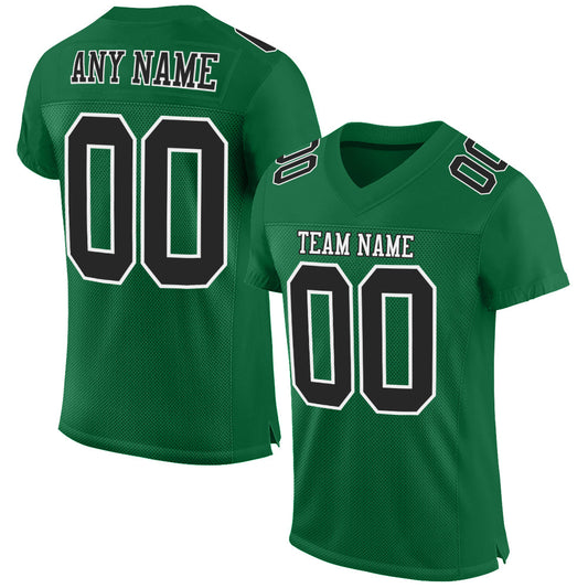 Custom Kelly Green Black-White Mesh Authentic Football Jersey - Main View