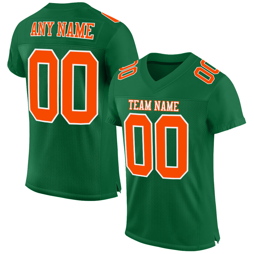 Custom Kelly Green Orange-White Mesh Authentic Football Jersey - Main View