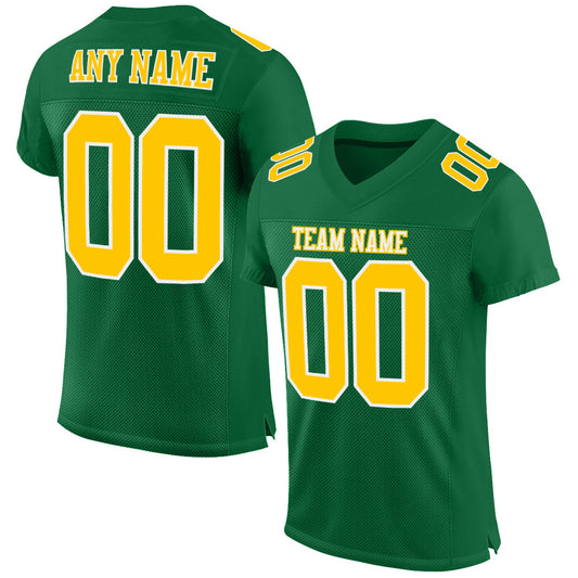 Custom Kelly Green Gold-White Mesh Authentic Football Jersey - Main View