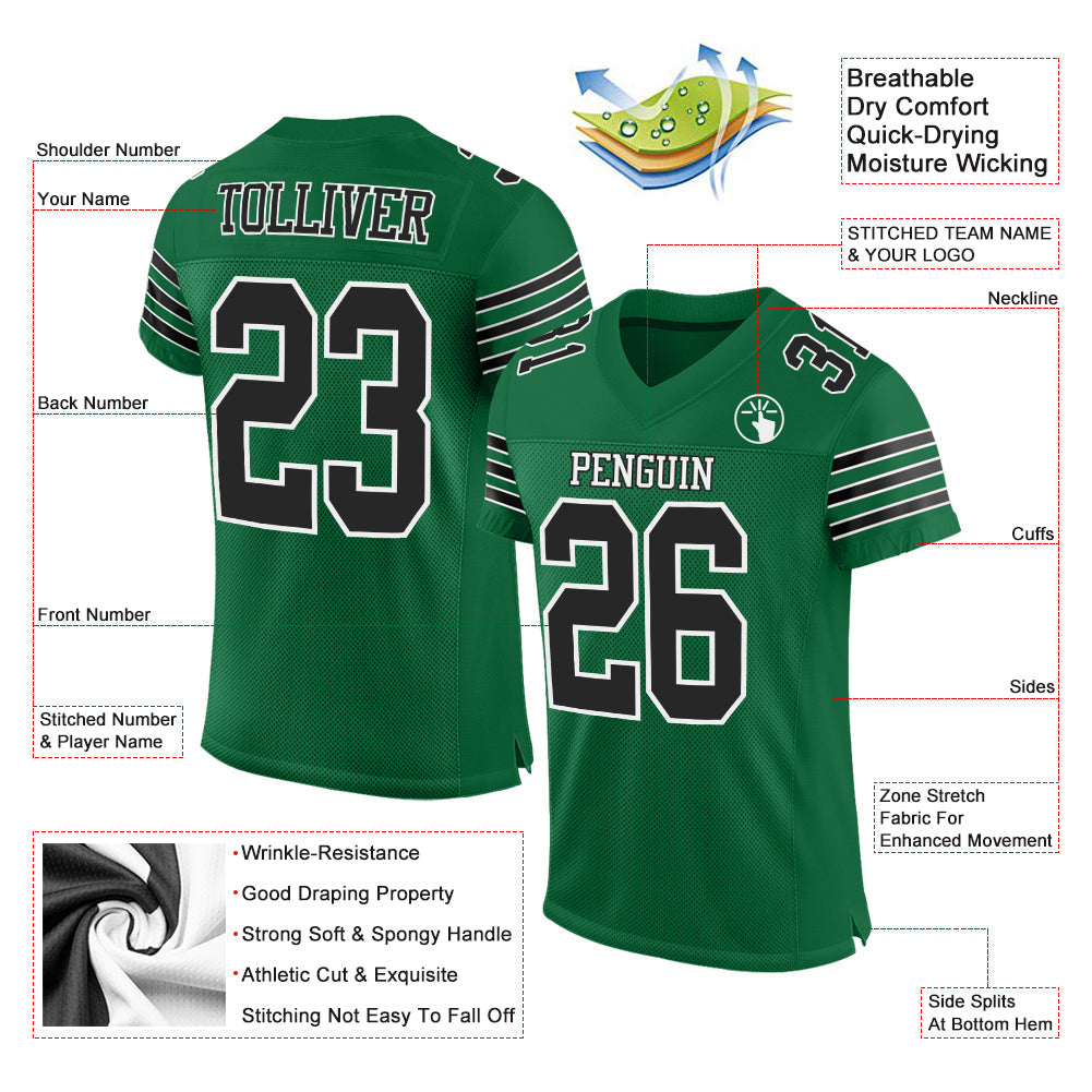 Custom Kelly Green Black-White Mesh Authentic Football Jersey view 2