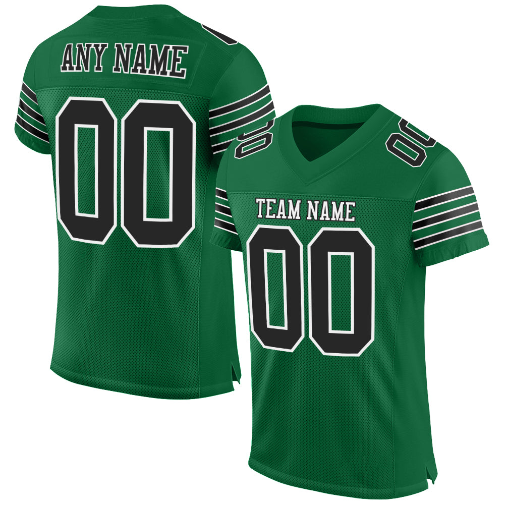 Custom Kelly Green Black-White Mesh Authentic Football Jersey - Main View