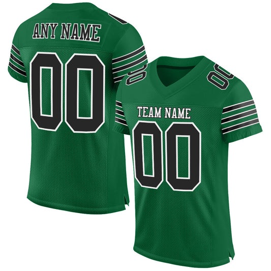 Custom Kelly Green Black-White Mesh Authentic Football Jersey - Main View