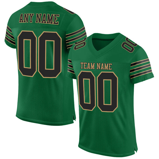 Custom Kelly Green Black-Old Gold Mesh Authentic Football Jersey - Main View