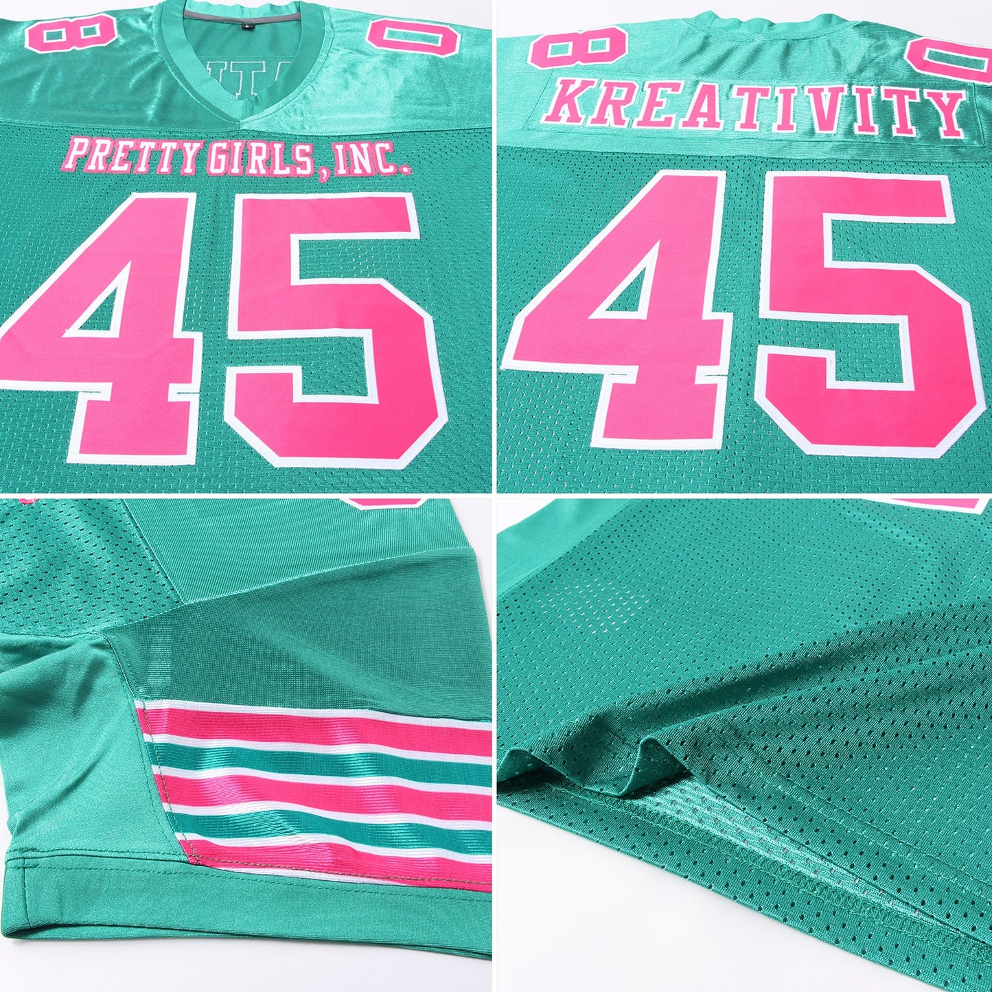Custom Kelly Green Pink-White Mesh Authentic Football Jersey view 5