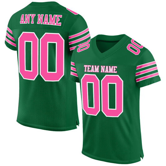 Custom Kelly Green Pink-White Mesh Authentic Football Jersey - Main View