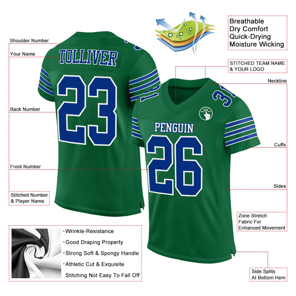 Custom Kelly Green Royal-White Mesh Authentic Football Jersey view 2