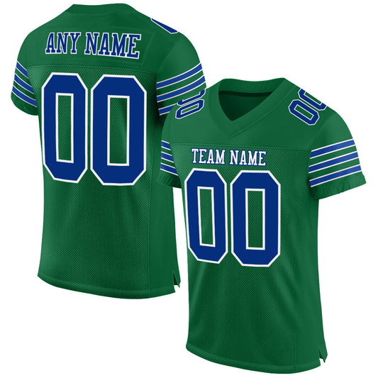 Custom Kelly Green Royal-White Mesh Authentic Football Jersey - Main View