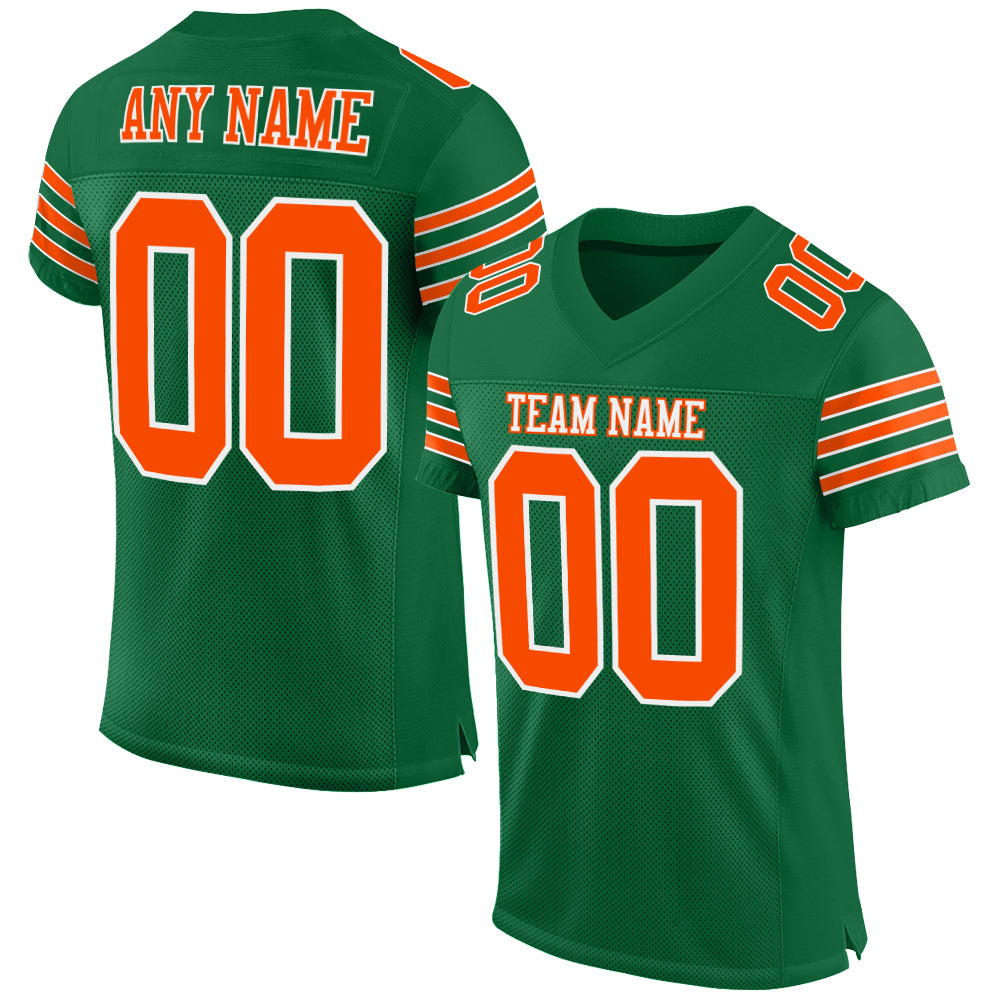 Custom Kelly Green Orange-White Mesh Authentic Football Jersey - Main View