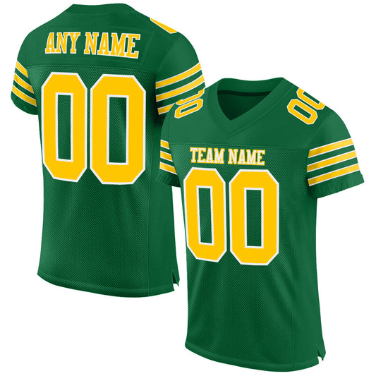 Custom Kelly Green Gold-White Mesh Authentic Football Jersey - Main View