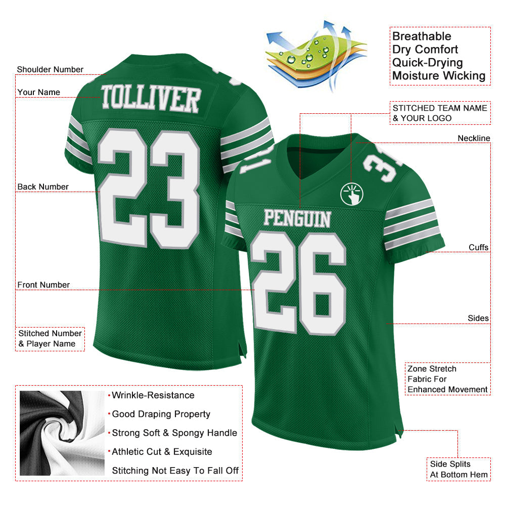 Custom Kelly Green White-Gray Mesh Authentic Football Jersey view 2