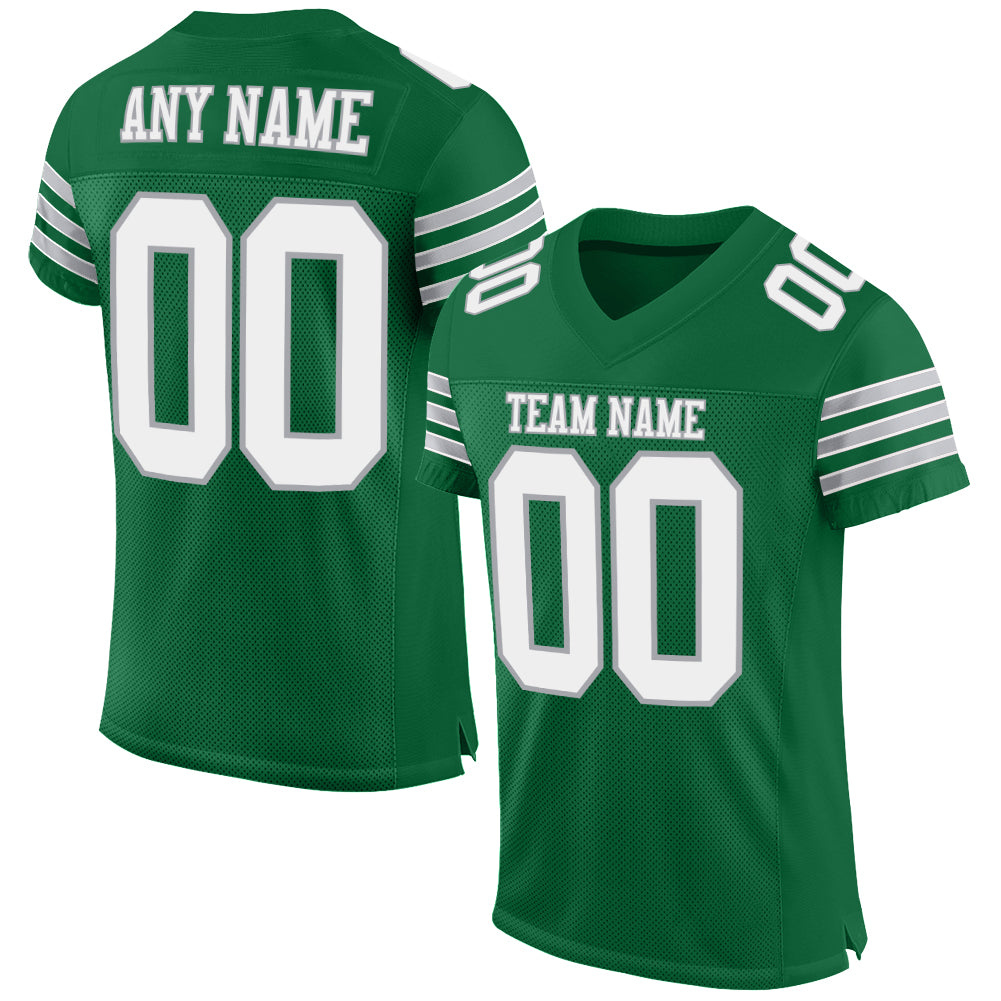 Custom Kelly Green White-Gray Mesh Authentic Football Jersey - Main View