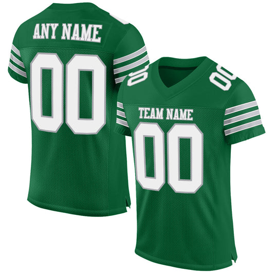 Custom Kelly Green White-Gray Mesh Authentic Football Jersey - Main View